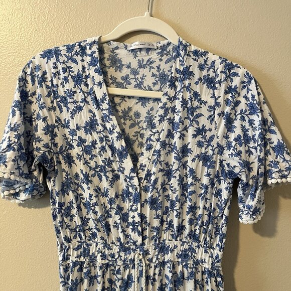R. Vivimos dress Floral Boho Midi Cottagecore Milkmaid Peasant S Blue Peasant - Picture 4 of 9